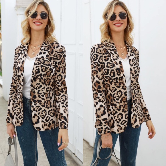 Jackets & Blazers - Leopard Print Lightweight Slim Fit Blazer